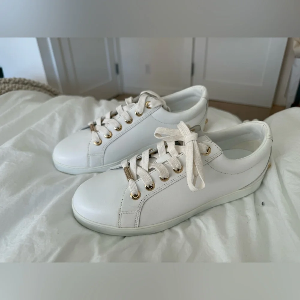 NEW Jimmy Choo White and Star Studded Gold Leather Sneakers 41.5 / 10 US